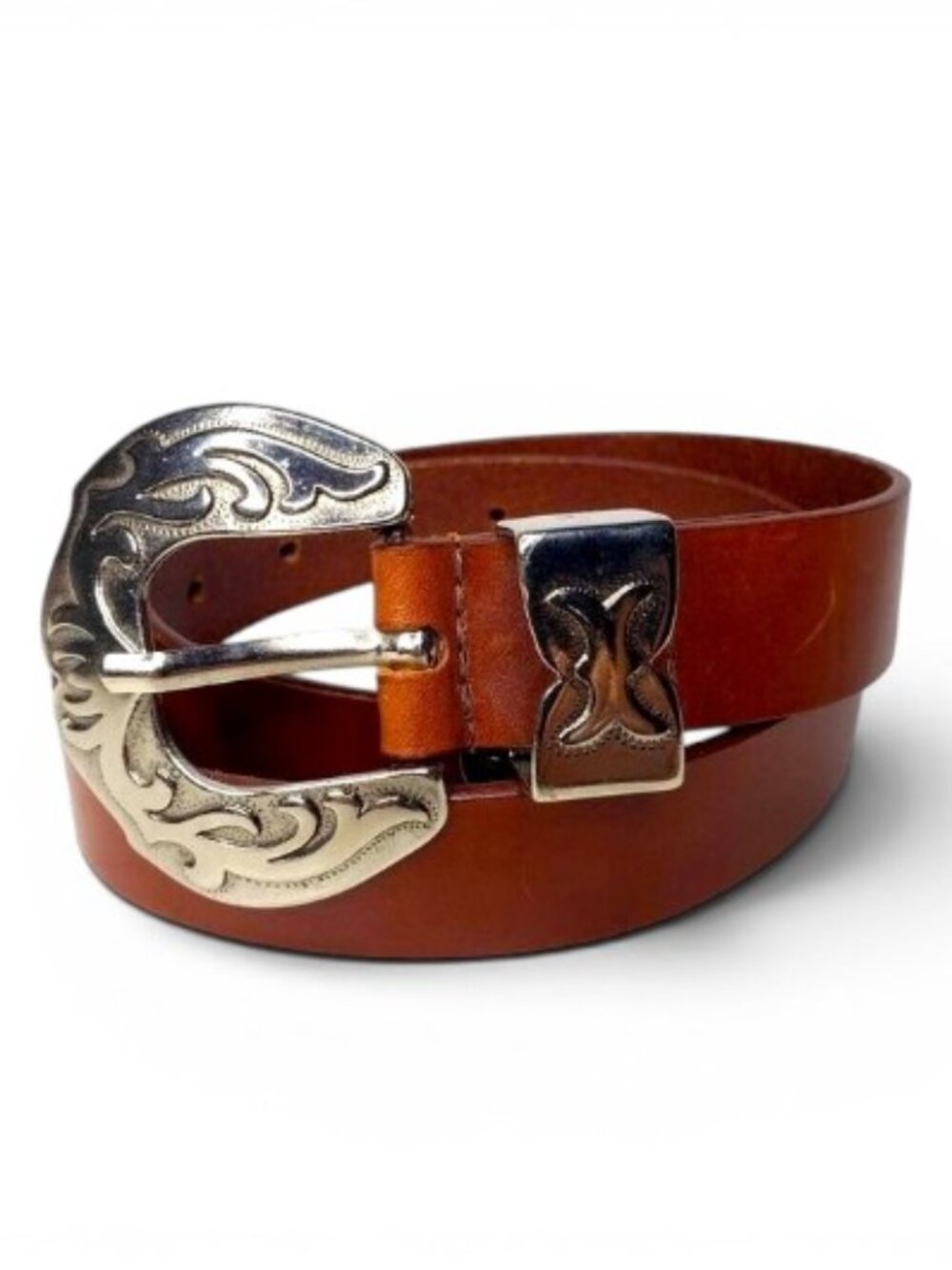 Unlisted Western Belt Women's Small Engraved Silver Tone Buckle Cowboy Ranch